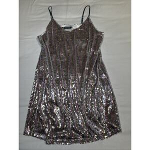 Allegra K Iridescent Silver Sequin Mini Dress Sleeveless Cocktail Womens XL EUC